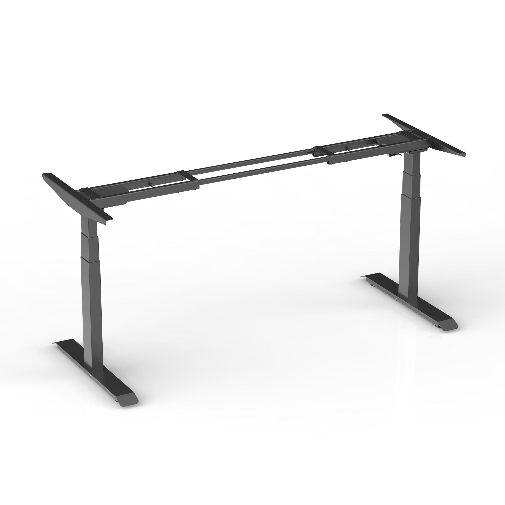 Black standing desk frame with rectangular columns