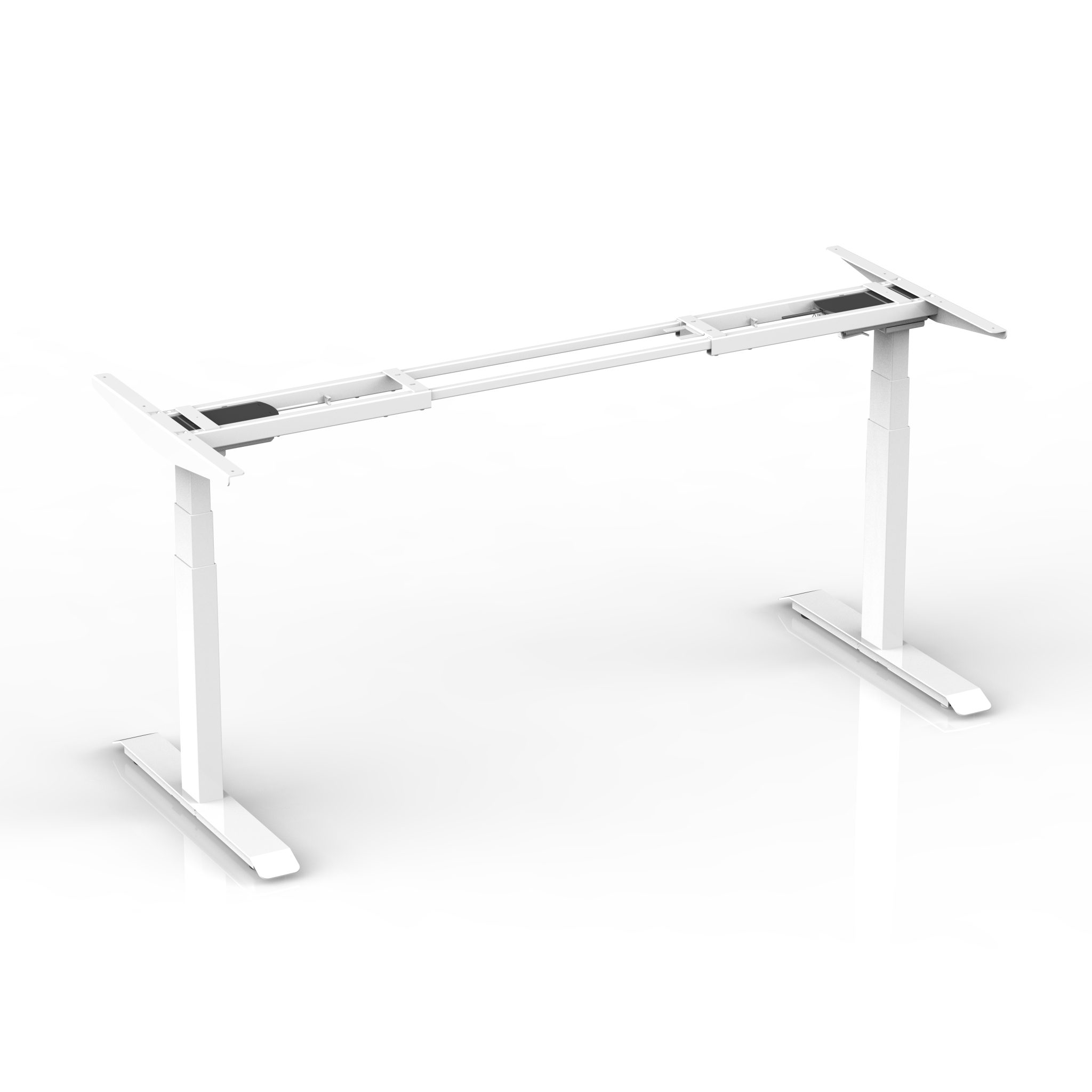 White standing desk frame with rectangular columns