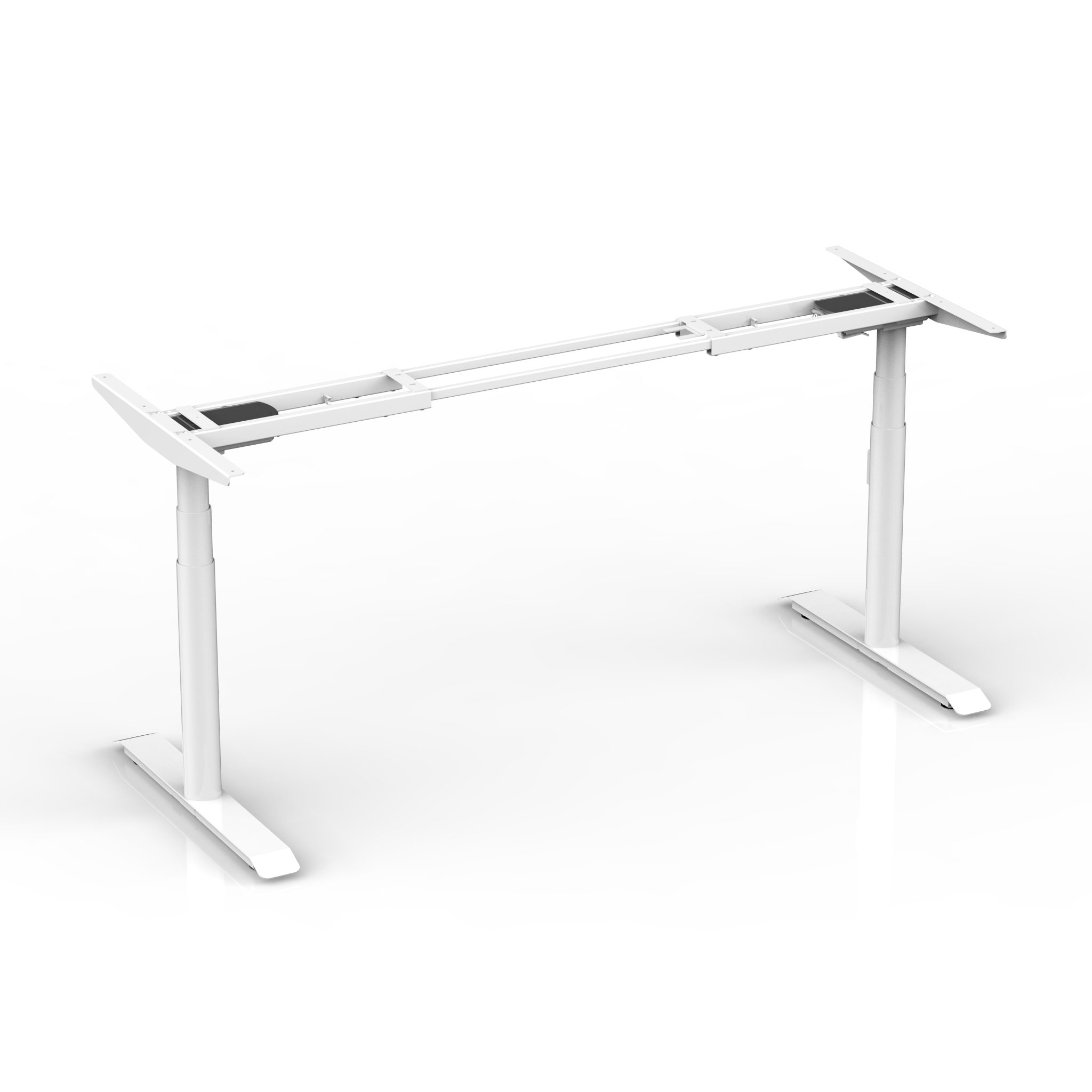 White standing desk frame with round columns
