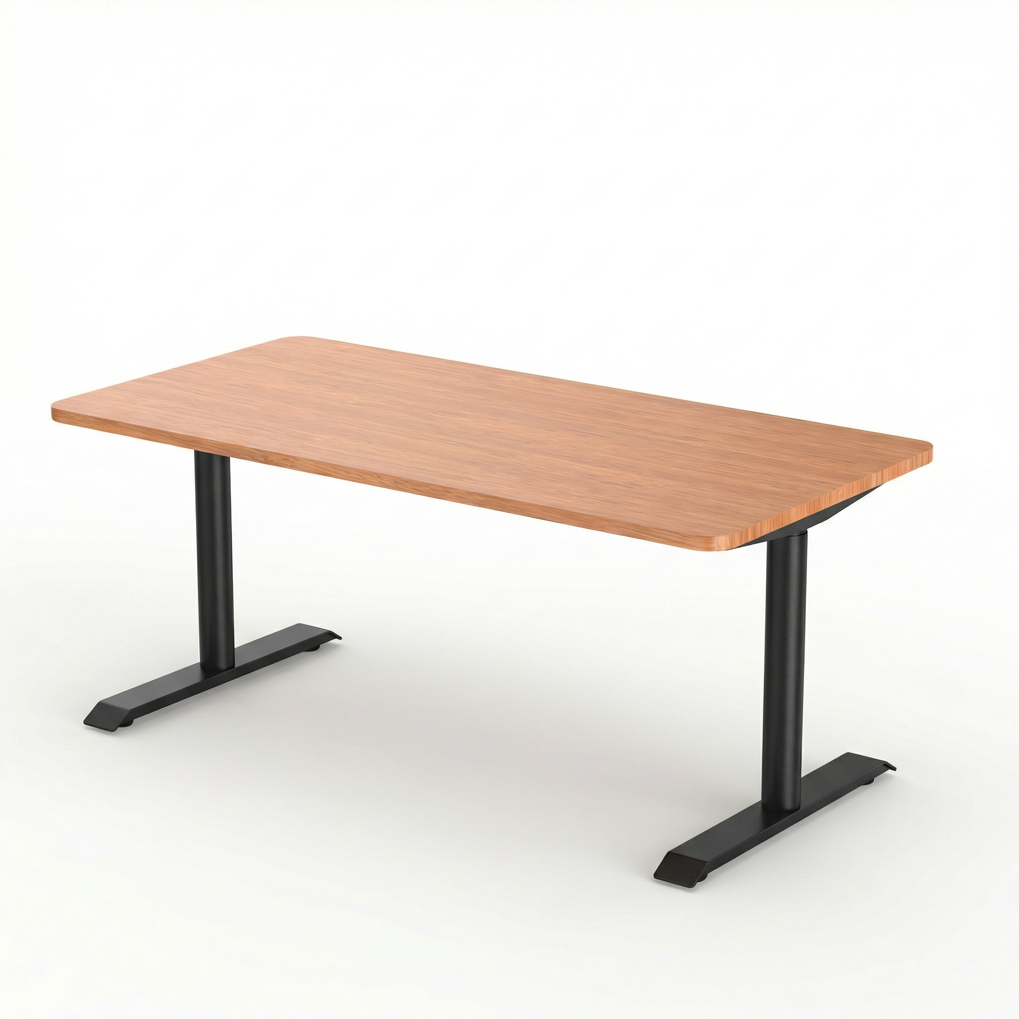 Standard Series Standing Desk in Black Round Columns with Bamboo Desktop.