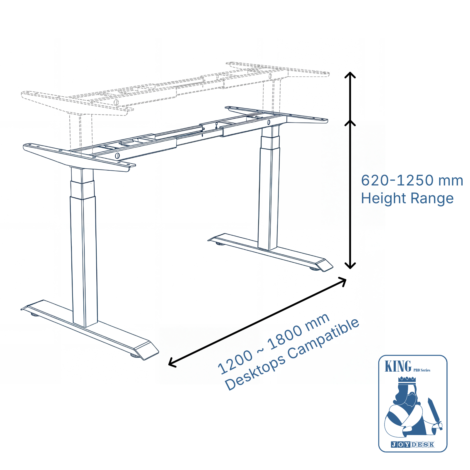 Joy Desk KING Series adjustable height range